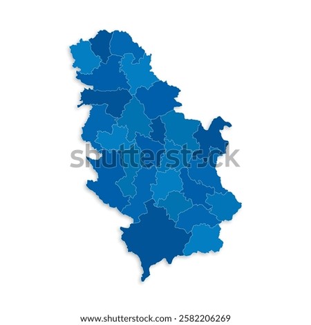 Serbia map with border highlighted regions, states, isolated on white background. Template map of Serbia. Detailed vector illustration.