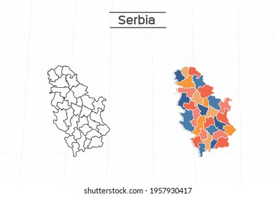 Serbia map city vector divided by colorful outline simplicity style. Have 2 versions, black thin line version and colorful version. Both map were on the white background.