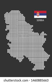 Serbia map design white square, black background with flag Serbia.