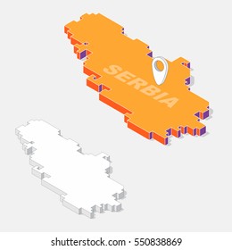 Serbia  map element with 3D isometric shape isolated on background, vector illustration