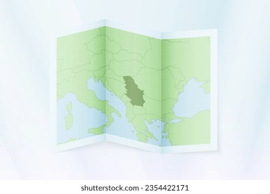 Serbia map, folded paper with Serbia map. Vector illustration.