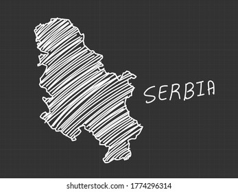 Serbia map freehand sketch on black background.