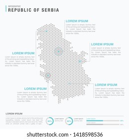 Serbia map infographics with abstract pixelated dot pattern on white background. Stylized map concept with elementsl. - Vector illustration