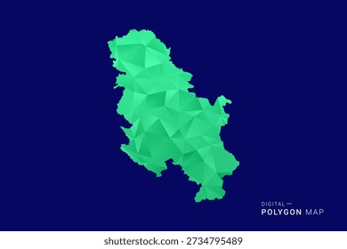 Mapa de Serbia - Vector de bajo polígono polivinílico, silueta triangulada geométrica en tonos verdes y azules, estilo moderno limpio, fondo aislado para uso infográfico.