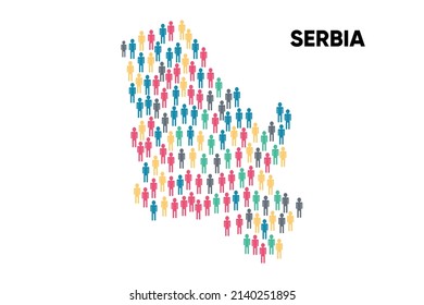 Serbien Karte von einer Gruppe von Menschen, Bevölkerung. Globalisierung. Menschen aus verschiedenen Ländern