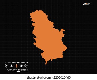 Mapa serbio del marco digital naranja HUD, GUI, interfaz de interfaz de usuario vector de radar.