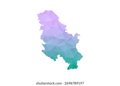 Serbia Map Polygon Style Vector Illustration in Purple and Cyan Gradient, Low Poly Geometric Design, Isolated on White Background for Infographics and Projects.