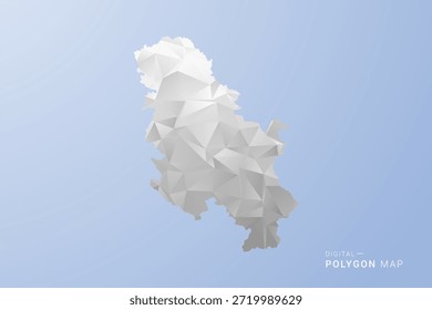 Mapa de Serbia - Ilustración vectorial de estilo polígono en gris, blanco y azul, diseño geométrico de baja poli, silueta mínima, adecuada para infografía y diseño moderno.