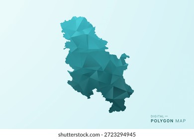 Mapa de Serbia - Ilustración vectorial de estilo polígono en diseño geométrico azul verdoso verde azulado bajo poli, silueta minimalista moderna.