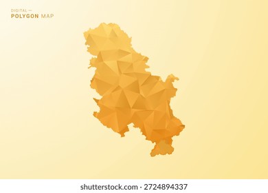 Mapa de Serbia - Ilustración vectorial de estilo polígono en diseño geométrico de bajo poli amarillo y naranja, silueta minimalista moderna, aislada para infografía.