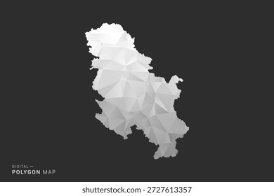 Mapa de Serbia - Ilustración vectorial de estilo polígono en diseño geométrico de bajo poli negro, gris y blanco, silueta mínima, aislado para infografía.