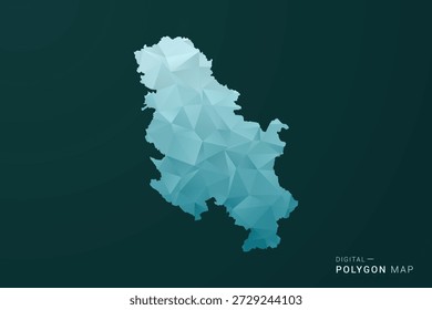 Mapa de Serbia - Ilustración vectorial de estilo polígono en diseño geométrico de bajo poli verde y azul, silueta mínima limpia para infografía.