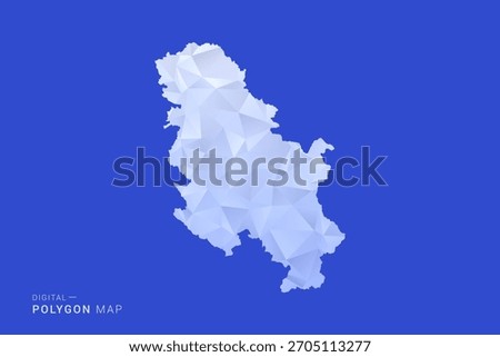 Serbia Map - Polygon Style Vector Illustration in Blue and White Gradient, Low Poly Geometric Design, Isolated on Solid Background for Infographics and Digital Use.