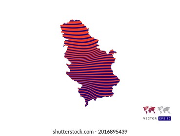 Serbia map red and blue of abstract with dynamic waves vector.