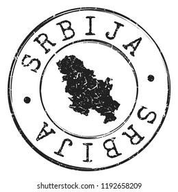 Serbia Map Silhouette Postal Passport Stamp Round Vector Icon.