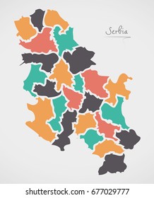 Serbia Map with states and modern round shapes