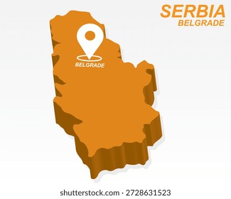 Serbia Map Vector, Belgrade Capital City Marker on Orange 3D Country Shape, Serbia Infographic Design, Editable Destination Pointer Serbia Geography