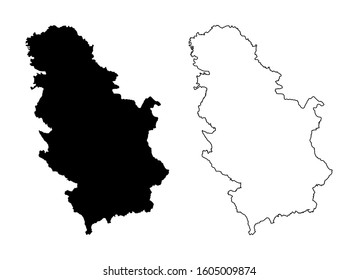 Vector de mapa de Serbia - Mapa de silueta negra en blanco y esquema aislado en blanco