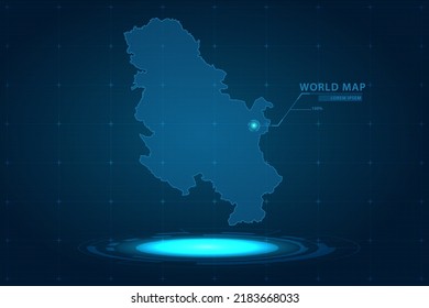 Serbien-Karte - Weltkarte, internationale Vektorvorlage mit Hologramm im Perspektivstil und HUD, GUI, Benutzeroberfläche einzeln auf blauem Hintergrund für Design - Vektorgrafik eps10