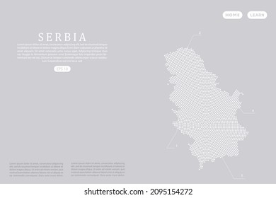 Serbia Map - World map vector template with White dots, grid, grunge, halftone style isolated on grey background for education, infographic, design, website - Vector illustration eps 10