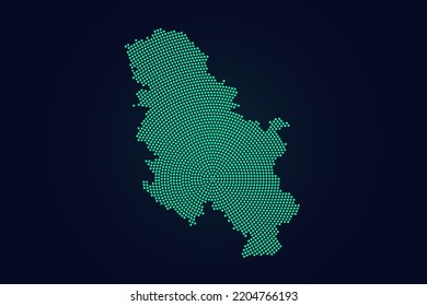 Mapa de Serbia - Mapa mundial de la plantilla de vector de mapas con puntos verdes, rejilla, grunge, estilo de medio tono aislado en el fondo oscuro para educación, infografía, diseño, sitio web - Ilustración vectorial eps 10