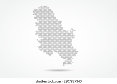 Serbia Map - World map vector template with square pixel thin black and outline sketch style isolated on white background for education, infographic, design - Vector illustration eps 10