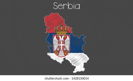 Serbia map-flag chalkboard style vector illustration.