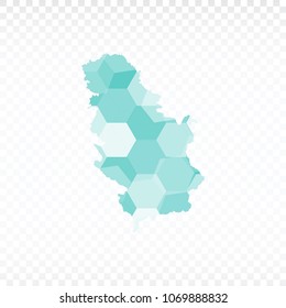 Serbia map-Polygonal map is made of colorful hexagons using the gradient method. On a plain background. Vector illustration eps 10.