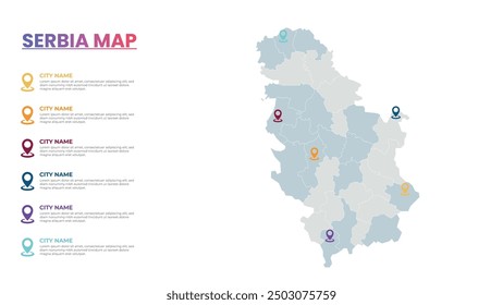 Serbia Modern Map Infografik Vorlage, Detaillierte Infografik der Serbia Beliebte Stadt