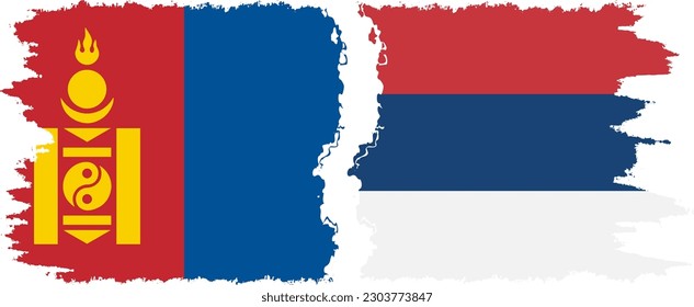 Serbia and Mongolia grunge flags connection, vector