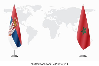 Serbia and Morocco flags for official meeting against background of world map.