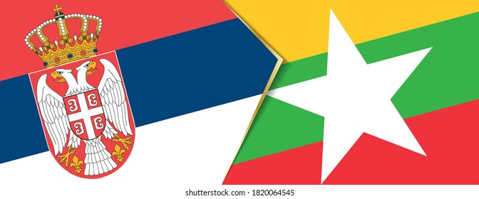 Banderas de Serbia y Myanmar, dos banderas vectoriales símbolo de relación o enfrentamiento.