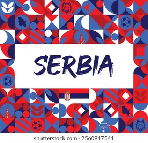 Serbia National day banner with flag. Modern banner for various purposes such as national holiday greeting cards, sports and music event posters, web headers. Horizontal design
