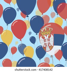 Serbia National Day Flat Seamless Pattern. Flying Celebration Balloons in Colors of Serbian Flag. Serbia Patriotic Background with Celebration Balloons.