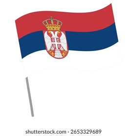 Serbia national flag flutters with flagpole