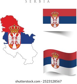 Serbia National Flag Map Design, Illustration Of Serbia Country Flag Inside The Map . Flag of the Serbia Republic overlaid on detailed outline country map isolated on white background