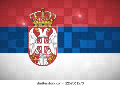 Serbia National Flag Rectangle 3:2 Official Ratio Chessboard Digital Neon Grid Square Brick Design Backdrop Background