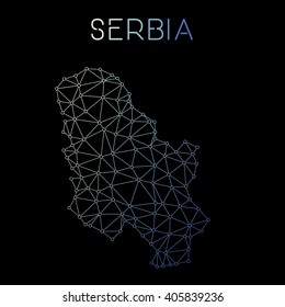 Serbia network map. Abstract polygonal Serbia network map design. Map of Serbia network connections. Vector illustration.