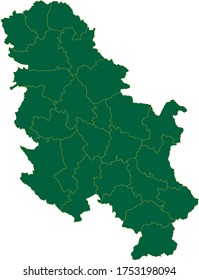 Serbia No Kosovo map in green color and yellow border on white background. Vector illustration.