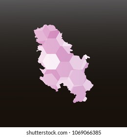 Serbia No Kosovo map-Purple map made of hexagon on black and gray background, gradient color. Vector illustration eps 10.