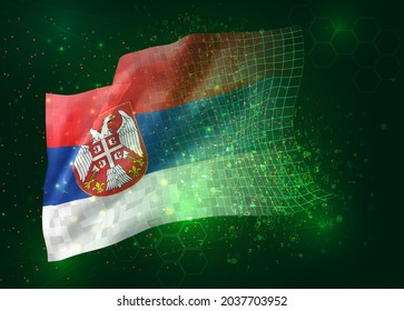 Serbia, sobre la bandera del vector 3d sobre fondo verde con polígonos y números de datos