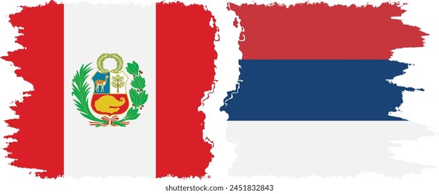 Serbia and Peru grunge flags connection, vector
