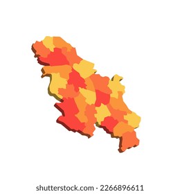 Serbia political map of administrative divisions - okrugs and autonomous city of Belgrade. 3D map in shades of orange color.