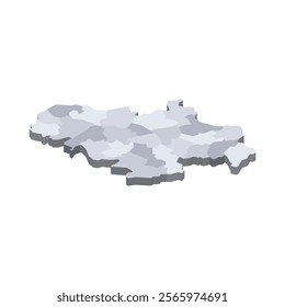 Serbia political map of administrative divisions - okrugs and autonomous city of Belgrade. 3D isometric blank vector map in shades of grey.