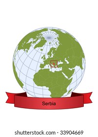 Serbia, position on the globe