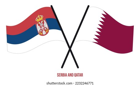 Serbia and Qatar Flags Crossed And Waving Flat Style. Official Proportion. Correct Colors.