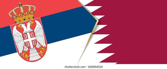 Banderas de Serbia y Qatar, dos banderas vectoriales símbolo de relación o enfrentamiento.