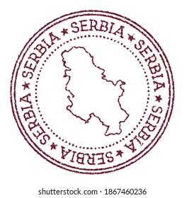 Serbia round rubber stamp with country map. Vintage red passport stamp with circular text and stars, vector illustration.