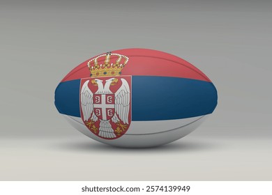 Serbia rugby ball featuring the national flag design on a gray background