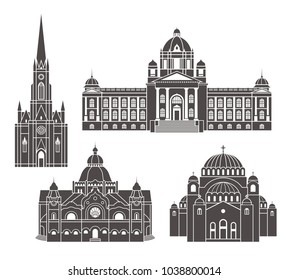 Serbia set. Isolated Serbia architecture on white background. EPS 10. Vector illustration